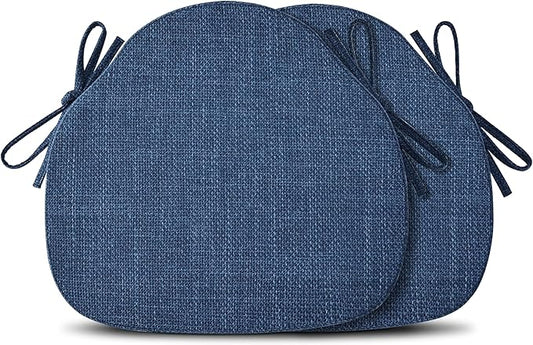 Shinnwa Kitchen Chair Cushions Set of 2, High-Resilience Foam Windsor Seat Pads, Dining Chair Cushions with Ties & Textured Cover, 2 Pack, 16.5 x 15.5 x 2, Navy Blue