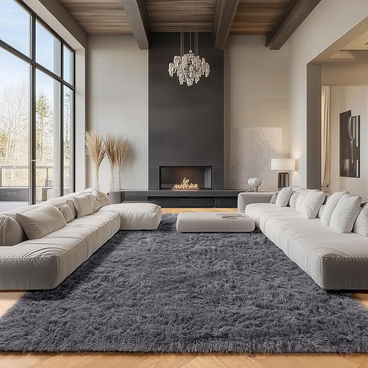 ONASAR Grey Area Rugs 9x12 Living Room, Gray Large Fluffy Shag Bedroom Rug, Washable Soft Plush Thick Shaggy Big Floor Carpet for Kids Boy and Girls Teen Dorm Nursery Indoor Home Decor Aesthetic
