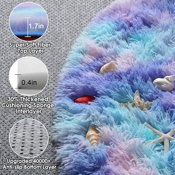 ONASAR Rainbow Round Area Rugs 6ft, Fluffy Soft Bedroom Circle Rug for Kids Girls Boys Teen Room, Plush Shaggy Floor Carpet Mats for Dorm Nursery Living Room Playroom Home Decor Aesthetic
