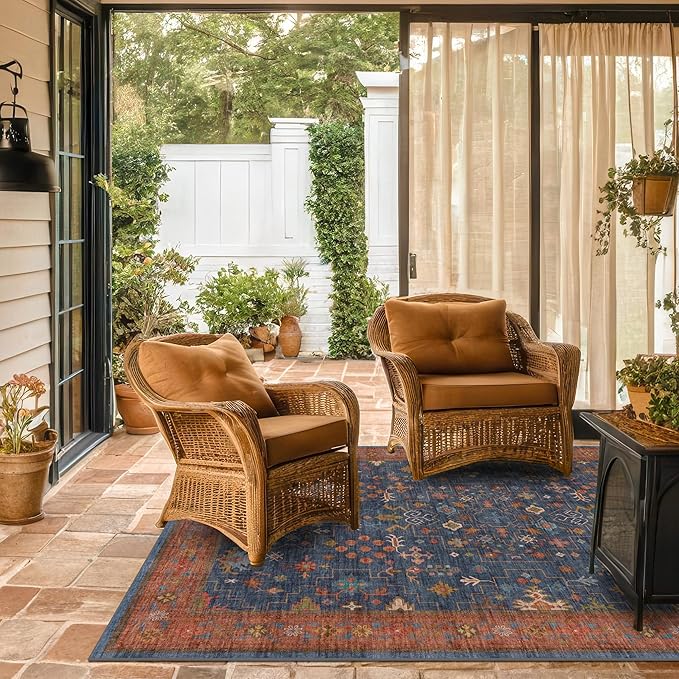 Navy Blue Area Rug 5x7 Living Room Rug - Machine Washable Rugs for Bedroom, Dining Room, Kitchen Floor, Small Office, Low Pile Non-Slip Rubber Backing & Stain Resistance