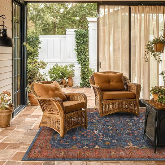 Navy Blue Area Rug 5x7 Living Room Rug - Machine Washable Rugs for Bedroom, Dining Room, Kitchen Floor, Small Office, Low Pile Non-Slip Rubber Backing & Stain Resistance