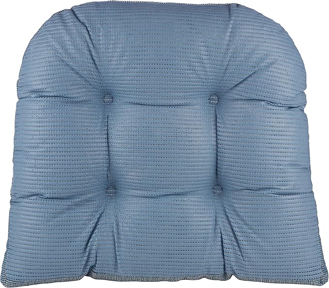 Klear Vu Gripper Overstuffed Universal Non-Slip Dining Chair Cushions for Kitchen Decor or Office Use, U-Shaped Skid-Proof Seat Pad, 15x15 Inches, 4 Count (Pack of 1), Slub Wedge Blue