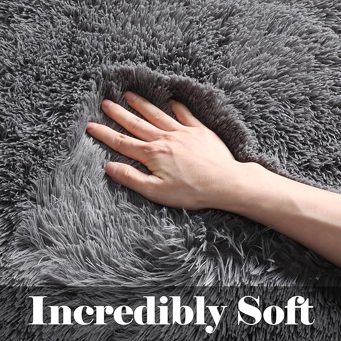 ONASAR Grey 8x10 Area Rugs for Living Room Bedroom, Gray Large Fluffy Shag Rug, Washable Ultra Soft Plush Thick Shaggy Big Floor Carpet for Kids Boy and Girls Teen Dorm Nursery Indoor Home Decor