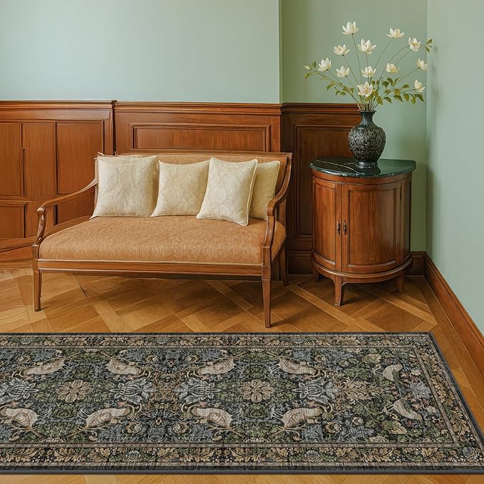 Floral Kitchen Runners - 2x7 Long Runner Rug for Hallway Bathroom Laundry Room Bedroom Beside Bed Entryway, Boho Birds Leaves Patterned Non Slip Low Pile Washable Rugs