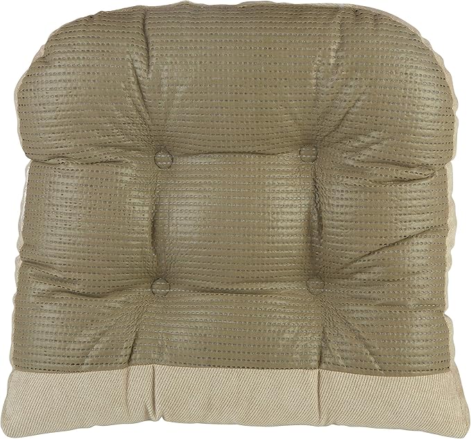 Klear Vu Gripper Overstuffed Universal Non-Slip Dining Chair Cushions for Kitchen Decor or Office Use, U-Shaped Skid-Proof Seat Pad, 15x15 Inches, 4 Count (Pack of 1), Linear Stone Tan