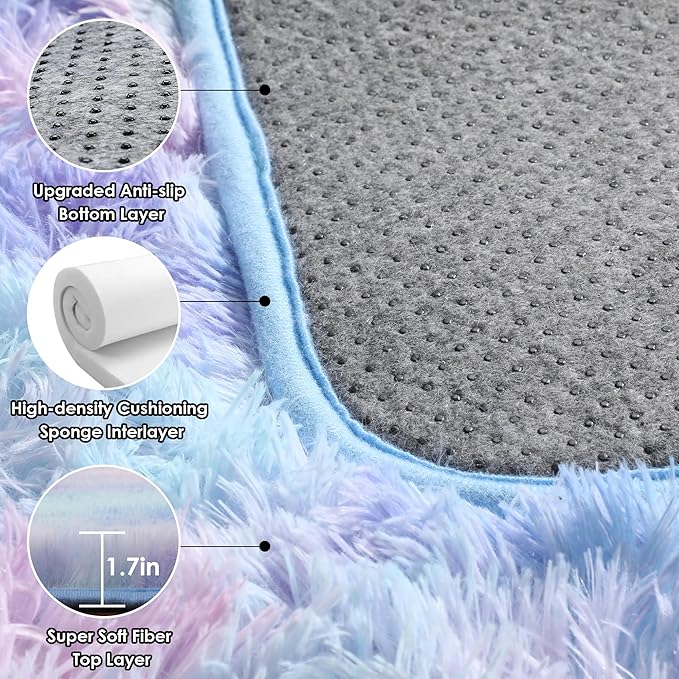 ONASAR Rainbow Rugs for Girls Bedroom, 5x8 Washable Fluffy Bedside Throw Area Rug, Soft Plush Shaggy Indoor Floor Carpet for Living Room Nursery Kids Boys Teen Dorm Home Office Decor Aesthetic