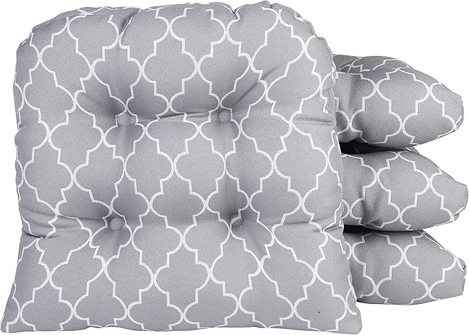 Klear Vu Gripper Overstuffed Universal Non-Slip Dining Chair Cushions for Kitchen Decor or Office Use, U-Shaped Skid-Proof Seat Pad, 15x15 Inches, 4 Count (Pack of 1), Geo Gray