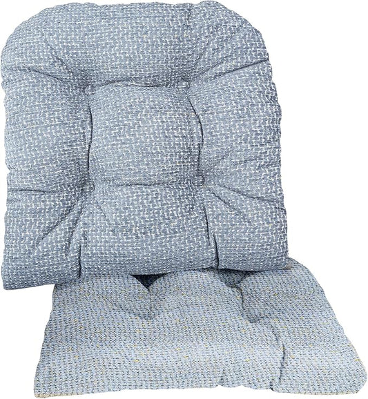 Klear Vu Gripper Overstuffed Universal Non-Slip Dining Chair Cushions for Kitchen Decor or Office Use, U-Shaped Skid-Proof Seat Pad, 15x15 Inches, 2 Count (Pack of 1), Waffle Delft Blue