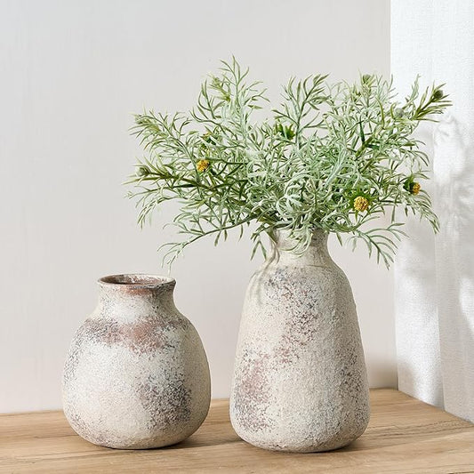 Ceramic Vase Set of 2 for Home Decor, Handcrafted Vintage Terracotta Vases, Rustic Farmhouse Decor, Minimalist Decorative Vase Set for Table Centerpiece Fireplace Nightstand Decoration - Brown