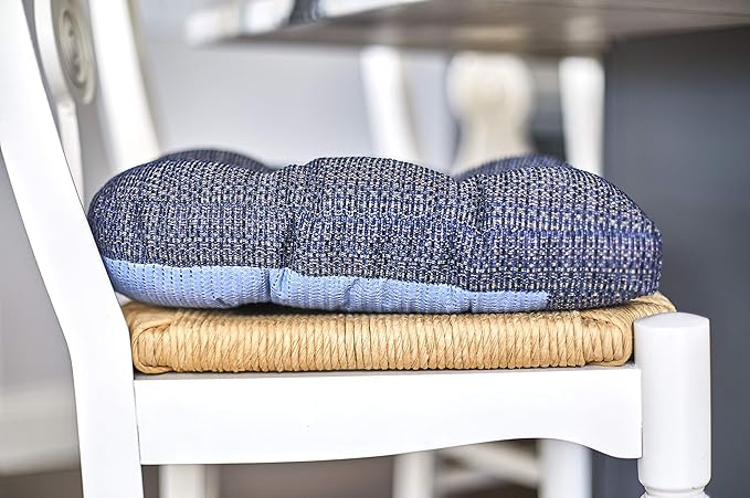 Klear Vu Gripper Overstuffed Universal Non-Slip Dining Chair Cushions for Kitchen Decor or Office Use, U-Shaped Skid-Proof Seat Pad, 15x15 Inches, 4 Count (Pack of 1), Waffle Navy Blue