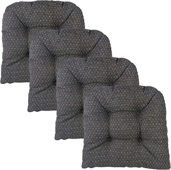 Klear Vu Gripper Overstuffed Universal Non-Slip Dining Chair Cushions for Kitchen Decor or Office Use, U-Shaped Skid-Proof Seat Pad, 15x15 Inches, 4 Count (Pack of 1), Ditzy Dot Gray