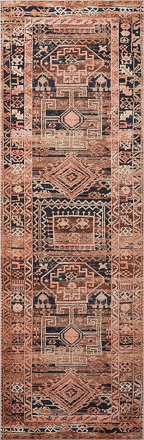 Loloi Layla Collection LAY-14 Mocha/Blush 2'-0" x 5'-0" .13" Thick Accent Rug, Soft, Durable, Vintage Inspired, Distressed, Low Pile, Non-Shedding, Easy Clean, Printed, Living Room Rug