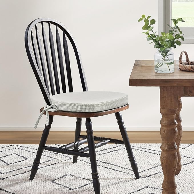 Shinnwa Dining Chair Cushions Set of 2, High-Resilience Foam Windsor Seat Pads, Kitchen Chair Cushions with Ties & Textured Cover, 2 Pack, 16.5 x 15.5 x 2, Off White