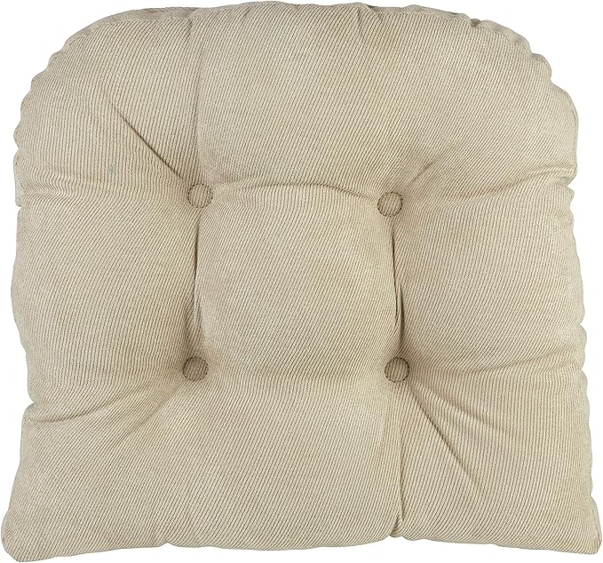 Klear Vu Gripper Overstuffed Universal Non-Slip Dining Chair Cushions for Kitchen Decor or Office Use, U-Shaped Skid-Proof Seat Pad, 15x15 Inches, 4 Count (Pack of 1), Linear Stone Tan