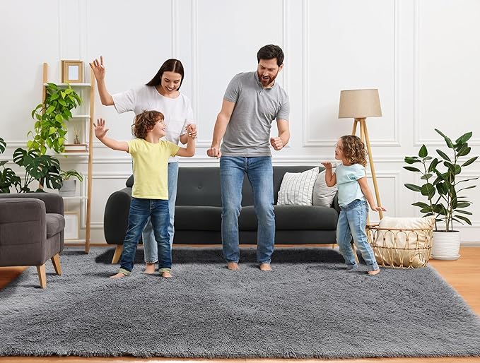 ONASAR Grey 8x10 Area Rugs for Living Room Bedroom, Gray Large Fluffy Shag Rug, Washable Ultra Soft Plush Thick Shaggy Big Floor Carpet for Kids Boy and Girls Teen Dorm Nursery Indoor Home Decor