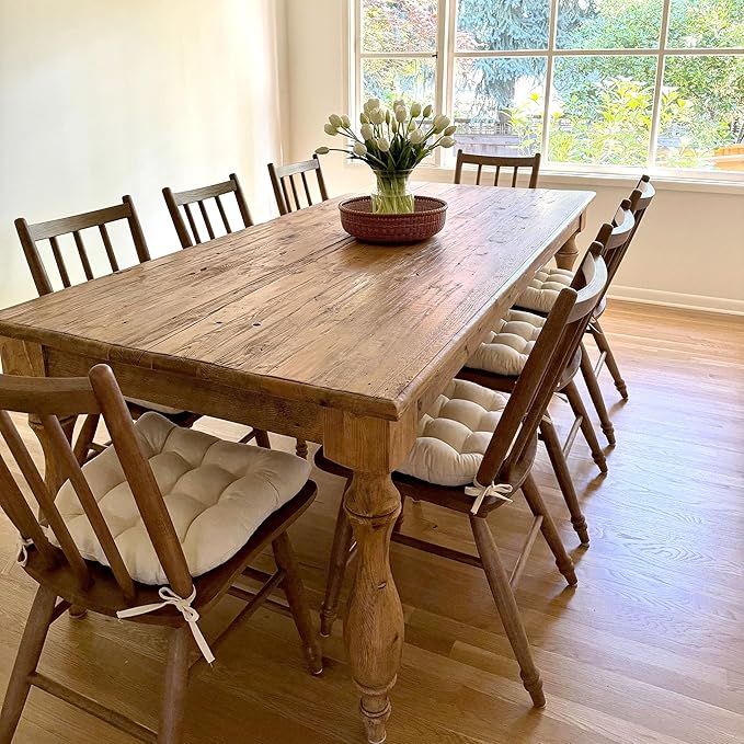 Barnett Home Decor Dining Chair Cushions with Ties, 16.5 x 18 Inches, Pack of 2 – Machine Washable, Made with 100% Cotton and Plush Latex Foam Fill, Made in USA – Cotton Duck Natural