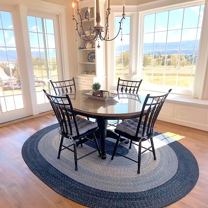 Barnett Home Decor Chair Cushions for Dining Chairs - 16.5x18 Kitchen Chair Cushions - Machine Washable, 100% Cotton, Made in USA - Latex Foam Chair Pads - Madrid Dark Blue Gingham Medium Pack of 4