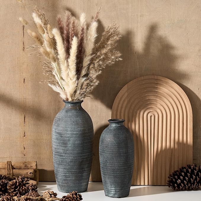 Ceramic Vases for Home Decor, Black Bronze Ceramic Vase Set of 2, Vintage Minimalist Decorative Vase for Table Centerpiece Dining Living Room Office House Nightstand Fireplace Decoration