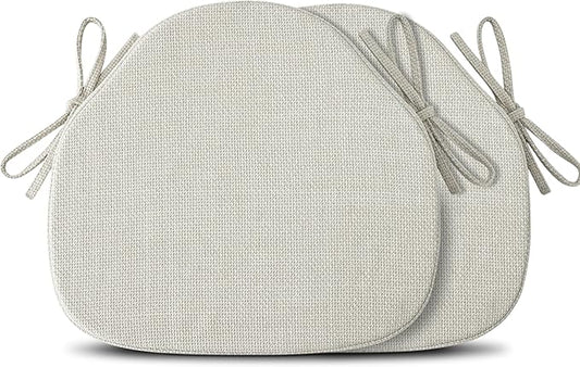 Shinnwa Dining Chair Cushions Set of 2, High-Resilience Foam Windsor Seat Pads, Kitchen Chair Cushions with Ties & Textured Cover, 2 Pack, 16.5 x 15.5 x 2, Off White