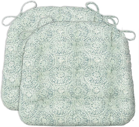 Barnett Home Decor Dining Chair Cushions with Ties – Size Medium 16.5 x 18 - Latex Foam Fill, 100% Cotton, Machine Washable Chair Pads for Kitchen Chairs, Made in USA (Tibet Spa/Pack of 2)