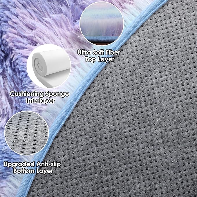 ONASAR Rainbow Round Area Rugs 6ft, Fluffy Soft Bedroom Circle Rug for Kids Girls Boys Teen Room, Plush Shaggy Floor Carpet Mats for Dorm Nursery Living Room Playroom Home Decor Aesthetic