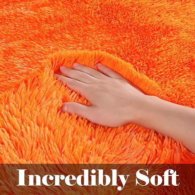 ONASAR Orange Area Rugs for Bedroom Living Room, Washable Fluffy 4x6 Indoor Bedside Floor Throw Rug, Soft Plush Shaggy Carpet for Nursery Kids Girls Boys Teen Dorm Home Office Decor Aesthetic