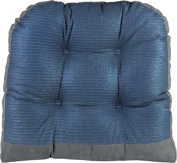 Klear Vu Gripper Overstuffed Universal Non-Slip Dining Chair Cushions for Kitchen Decor or Office Use, U-Shaped Skid-Proof Seat Pad, 15x15 Inches, 4 Count (Pack of 1), Linear Bluestone