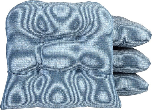 Klear Vu Gripper Overstuffed Universal Non-Slip Dining Chair Cushions for Kitchen Decor or Office Use, U-Shaped Skid-Proof Seat Pad, 15x15 Inches, 4 Count (Pack of 1), Slub Wedge Blue