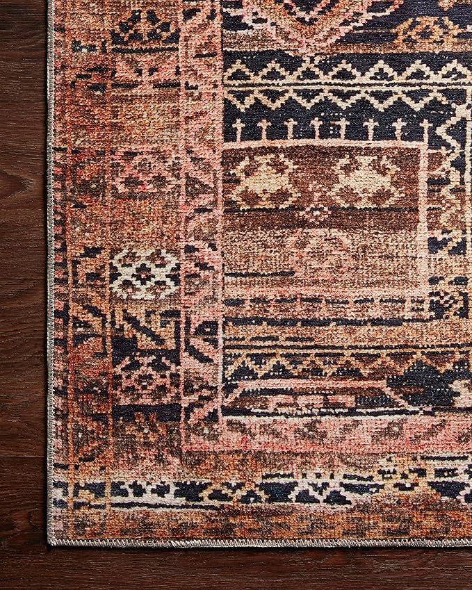 Loloi Layla Collection LAY-14 Mocha/Blush 2'-0" x 5'-0" .13" Thick Accent Rug, Soft, Durable, Vintage Inspired, Distressed, Low Pile, Non-Shedding, Easy Clean, Printed, Living Room Rug