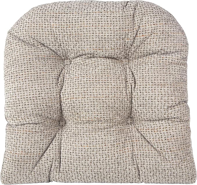 Klear Vu Gripper Overstuffed Universal Non-Slip Dining Chair Cushions for Kitchen Decor or Office Use, U-Shaped Skid-Proof Seat Pad, 15x15 Inches, 4 Count (Pack of 1), Waffle Graystone