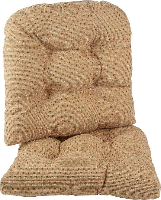 Klear Vu Gripper Overstuffed Universal Non-Slip Dining Chair Cushions for Kitchen Decor or Office Use, U-Shaped Skid-Proof Seat Pad, 15x15 Inches, 2 Pack, Ditzy Dot Natural