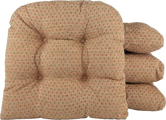 Klear Vu Gripper Overstuffed Universal Non-Slip Dining Chair Cushions for Kitchen Decor or Office Use, U-Shaped Skid-Proof Seat Pad, 15x15 Inches, 4 Count (Pack of 1), Ditzy Dot Natural