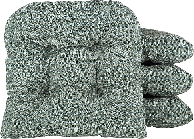Klear Vu Gripper Overstuffed Universal Non-Slip Dining Chair Cushions for Kitchen Decor or Office Use, U-Shaped Skid-Proof Seat Pad, 15x15 Inches, 4 Count (Pack of 1), Ditzy Dot Celadon Green